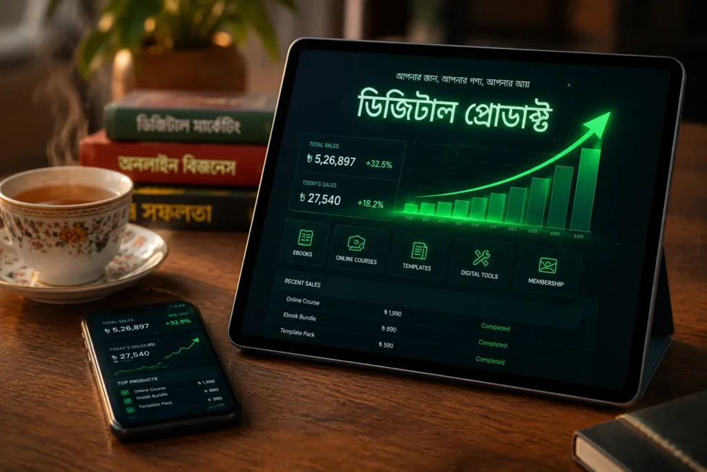 একজন তরুণ ল্যাপটপে AI ব্যবহার করে অনলাইনে আয় করছে