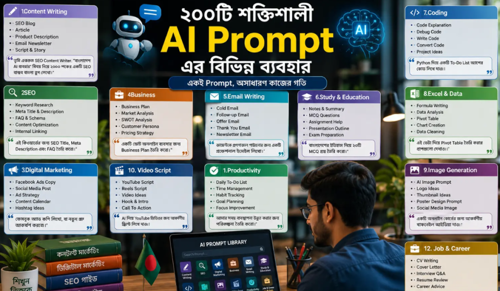 ChatGPT-এ AI Prompt ব্যবহার করছেন একজন বাংলাদেশি ফ্রিল্যান্সার