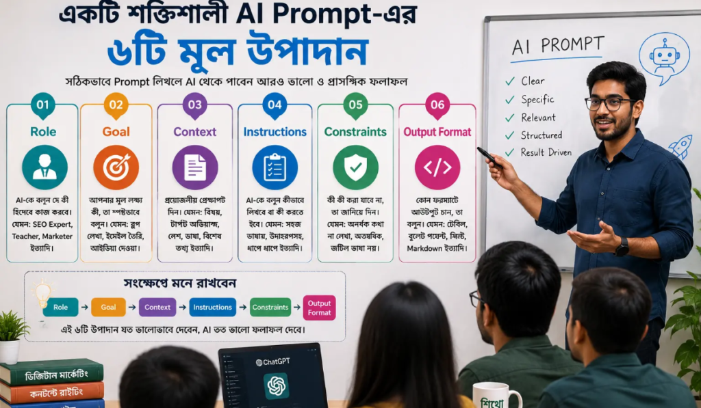 Prompt Engineering শেখানোর ইনফোগ্রাফিক বাংলা
