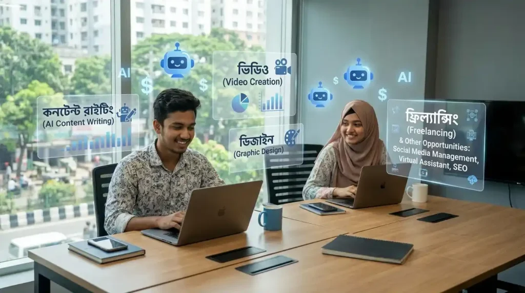 বাংলাদেশি শিক্ষার্থী AI ব্যবহার করে কনটেন্ট তৈরি ও অনলাইন আয়ের প্রস্তুতি নিচ্ছে