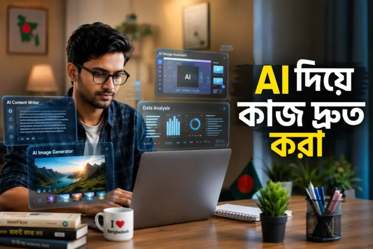 AI দিয়ে কাজ দ্রুত করা – freelancing productivity concept