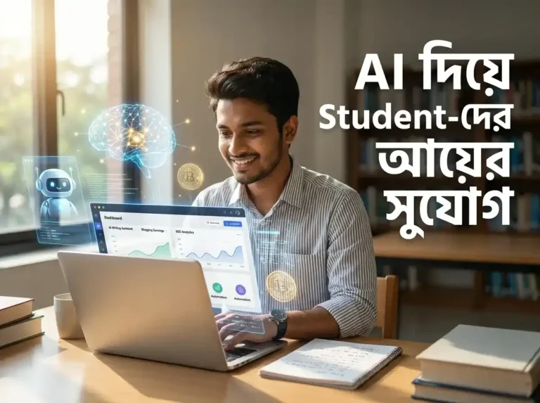 AI দিয়ে Student-দের আয়ের সুযোগ নিয়ে ল্যাপটপে কাজ করছে একজন বাংলাদেশি শিক্ষার্থী