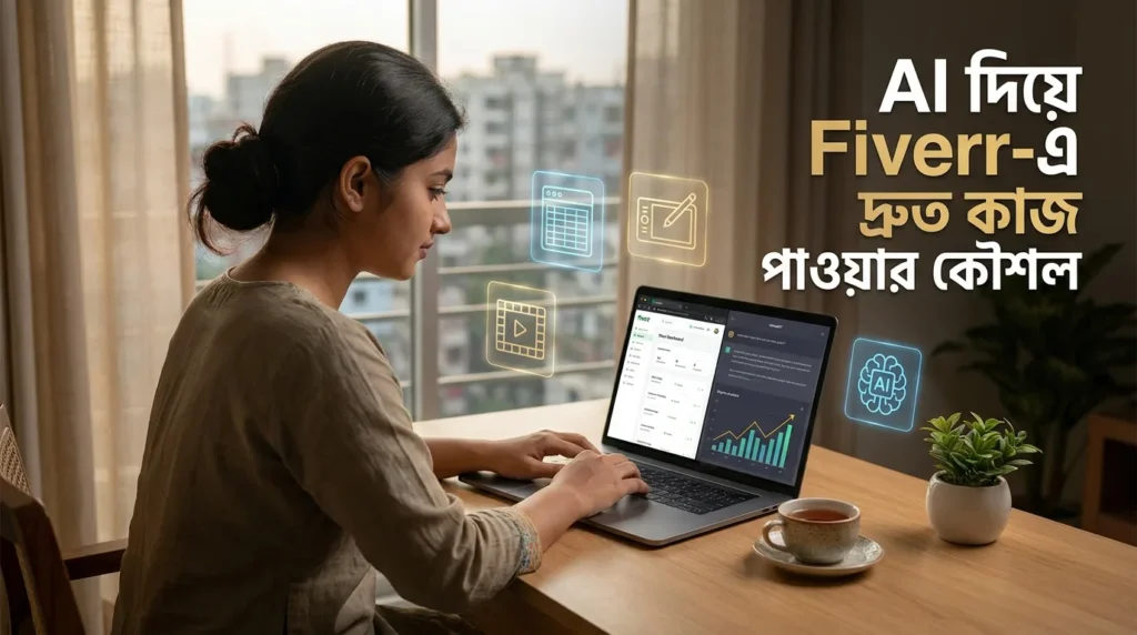 AI দিয়ে Fiverr-এ দ্রুত কাজ পাওয়ার কৌশল নিয়ে কাজ করছে একজন বাংলাদেশি ফ্রিল্যান্সার