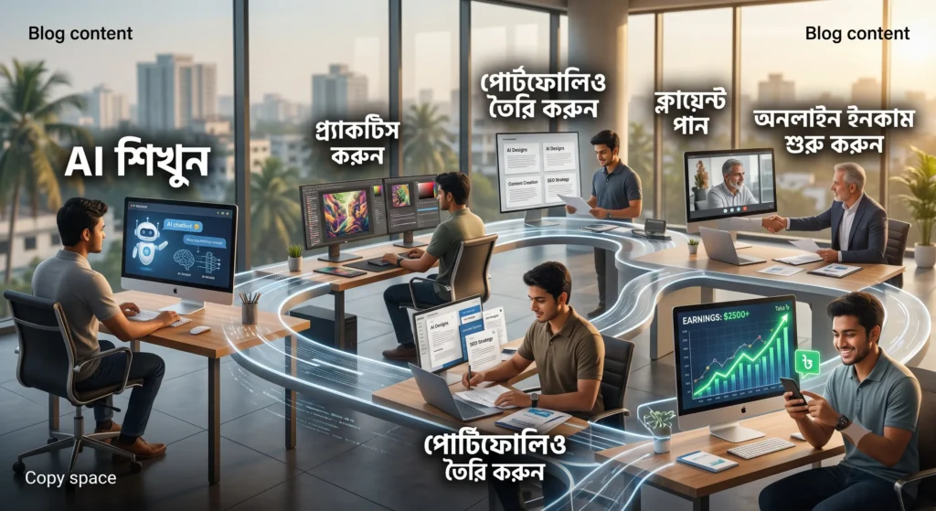 বাংলাদেশের একজন ফ্রিল্যান্সার AI ব্যবহার করে অনলাইনে কাজ করছেন
