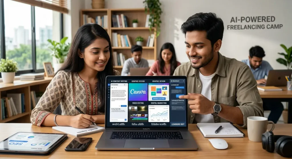 AI ব্যবহার করে ফ্রিল্যান্সিং পোর্টফোলিও তৈরি করছেন একজন বাংলাদেশি শিক্ষার্থী