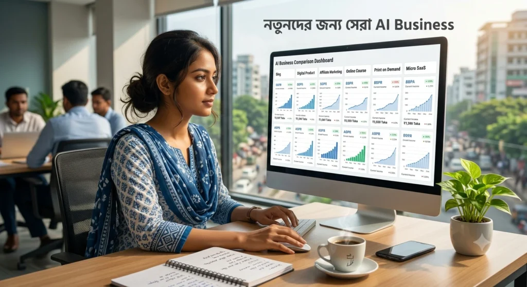 AI ভিত্তিক ডিজিটাল ব্যবসার বিভিন্ন আয়ের উৎসের ইনফোগ্রাফিক