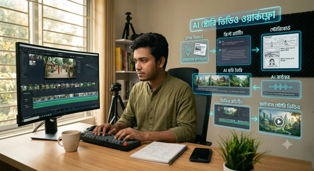 AI ব্যবহার করে স্টোরি ভিডিওর স্ক্রিপ্ট, ছবি ও ভয়েস তৈরির ধাপ