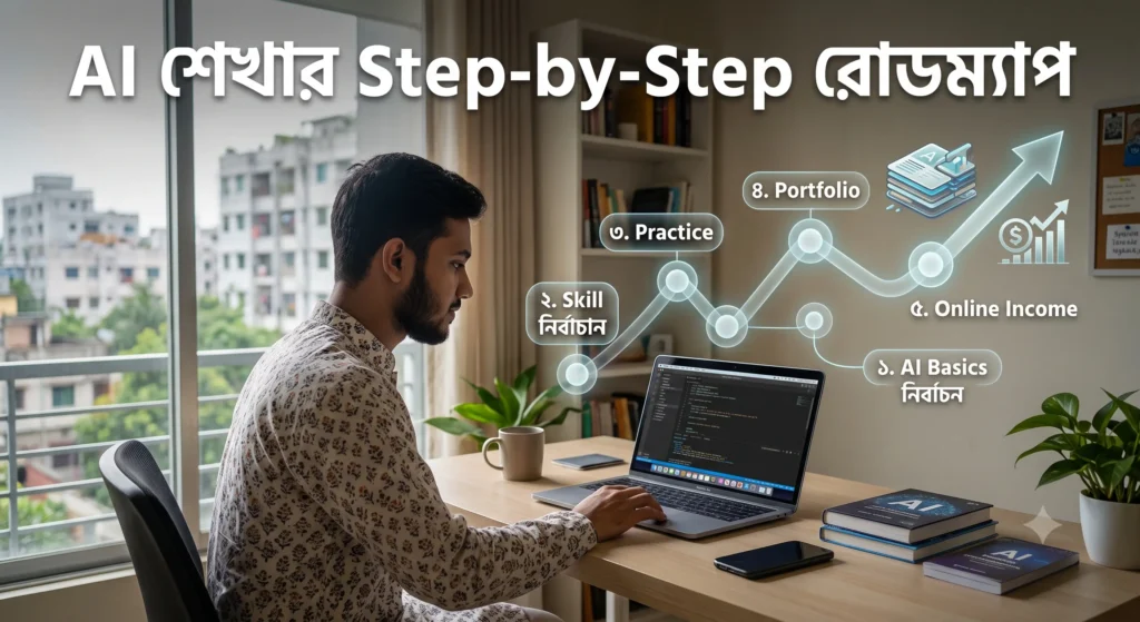 AI Tools ব্যবহার করে অনলাইন আয়ের বিভিন্ন উপায়ের ইনফোগ্রাফিক