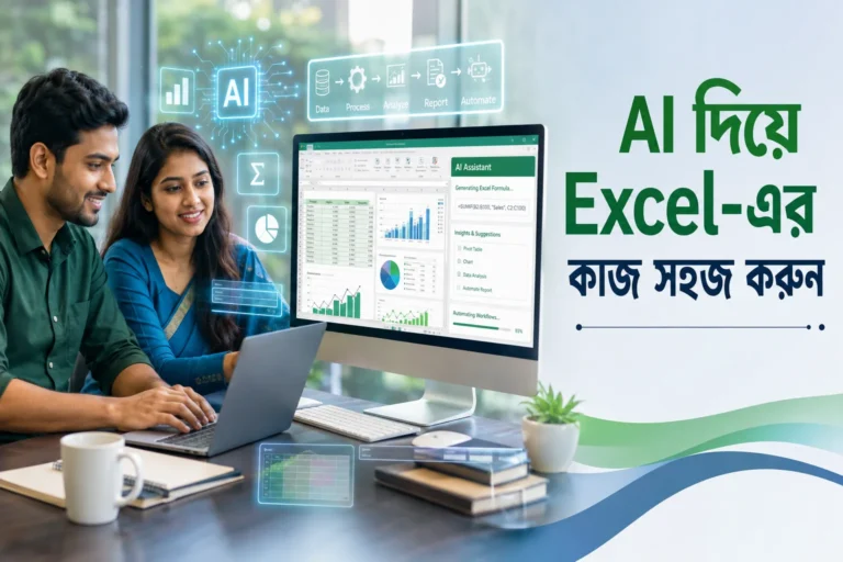 AI দিয়ে Excel-এর কাজ সহজ করুন — Microsoft Excel-এ AI ব্যবহার করে Formula ও Data Analysis করার দৃশ্য